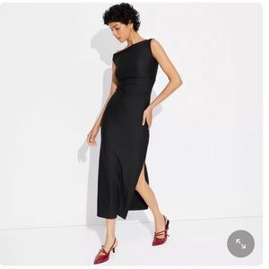 Wild Fable One Shoulder Maxi Slip Dress Black with slit